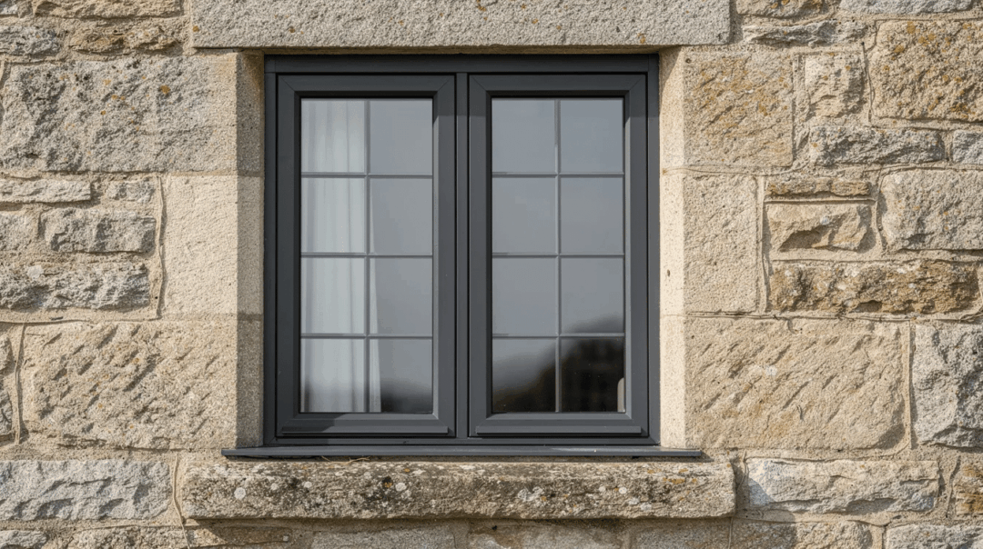 metal windows e1787843087590 A close-up photograph showcases a slim steel casement window featuring narrow glazing bars, beautifully integrated into the stone wall of a period property. The timeless design of these steel windows enhances the building's aesthetic while allowing natural light to fill the interior, highlighting their durability and security benefits.